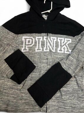 Victoria's Secret PINK grey & black zip up hoodie Size: S